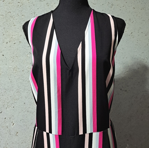 #027 Sz XL Express Striped One-Piece Jumpsuit with Pink and Black Accents - Picture 6 of 15